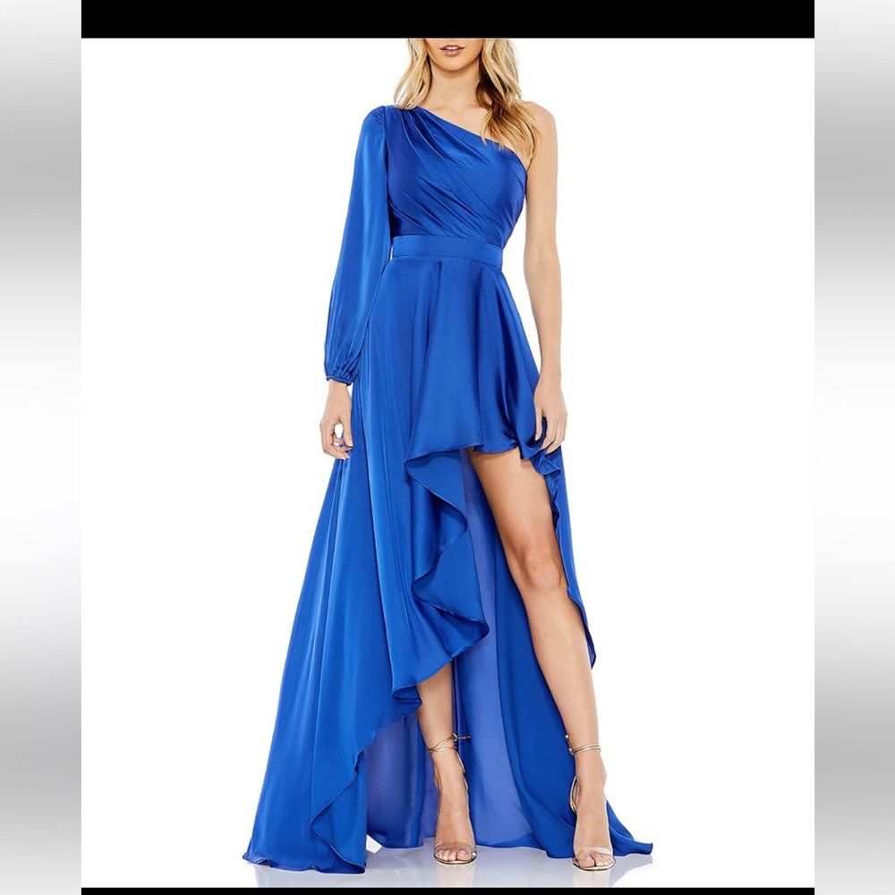 Ieena for MacDougal One Shoulder Long Sleeve High-Low Asymmetrical Gown